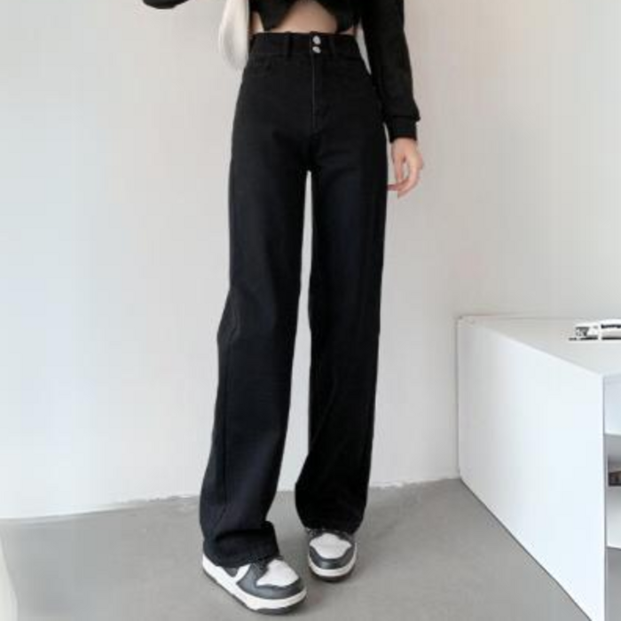 骨格ウェーブ ハイウエスト 着痩せ効果デニムジーンズ